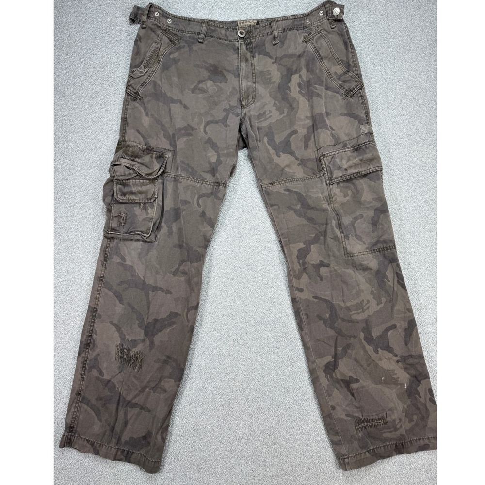 Y2K Point Zero Cargo Pants Men's 40 Brown Camo Relaxed Fit Cotton Utility